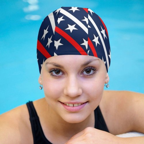 yanfind Swimming Cap Patriotic,red,white,blue,stars,diagonal,strips,freedom,memorial,independence Day,july 4th,fourth Elastic,suitable for long and short hair
