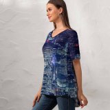 yanfind V Neck T-shirt for Women Otto Berkeley London City Cityscape Night Lights Skyscrapers Tower Gherkin Heron Tower Summer Top  Short Sleeve Casual Loose