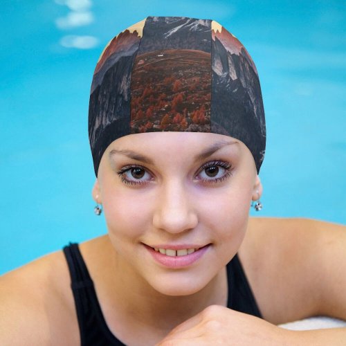 yanfind Swimming Cap Luca Bravo Giau Pass  Range Dolomites Sunset Landscape Dawn Italy Elastic,suitable for long and short hair
