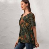 yanfind V Neck T-shirt for Women Clay Banks Autumn Trees Forest Aerial Birds Eye Trees Summer Top  Short Sleeve Casual Loose