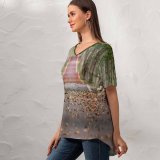 yanfind V Neck T-shirt for Women Fall Trees Road Tarmac Woods Foliage Summer Top  Short Sleeve Casual Loose