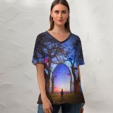 yanfind V Neck T-shirt for Women Thiago Garcia Fantasy Surreal Dream Alone Doorway Spectrum Portal Summer Top  Short Sleeve Casual Loose