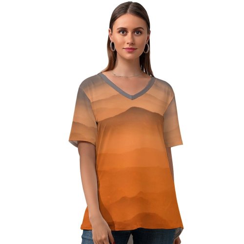 yanfind V Neck T-shirt for Women Trey Ratcliff Yosemite Valley California Sierra Nevada Mountains Aerial Summer Top  Short Sleeve Casual Loose