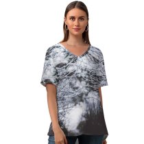 yanfind V Neck T-shirt for Women Frost Snow Wallpapers Outdoors Tree Uppsala Cozy Winter Forest Woodland Pictures Summer Top  Short Sleeve Casual Loose
