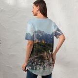 yanfind V Neck T-shirt for Women Luca Bravo Sorapiss Mountains Dolomites Rocks Trees Italy Summer Top  Short Sleeve Casual Loose