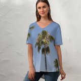 yanfind V Neck T-shirt for Women HQ Sky Wallpapers Plant Beach Tropical Travel Tree Beauty Free Palm Summer Top  Short Sleeve Casual Loose