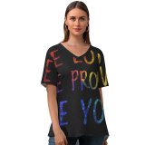 yanfind V Neck T-shirt for Women Black Dark Quotes Be You Be Love Be Proud Dark Inspirational Quotes Summer Top  Short Sleeve Casual Loose
