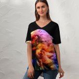 yanfind V Neck T-shirt for Women John Towner Black Dark Chicken Colorful AMOLED Summer Top  Short Sleeve Casual Loose