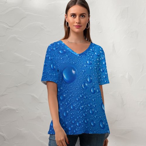 yanfind V Neck T-shirt for Women Droplets Drops Summer Top  Short Sleeve Casual Loose