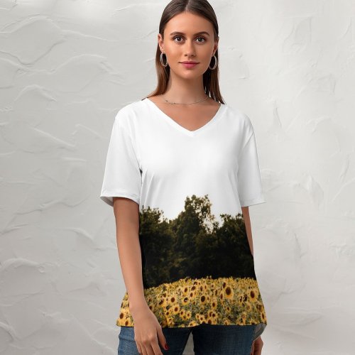 yanfind V Neck T-shirt for Women Jaguar Petal Wisconsin Flowers Plant Leopard Panther Free States Summer Lannon Summer Top  Short Sleeve Casual Loose