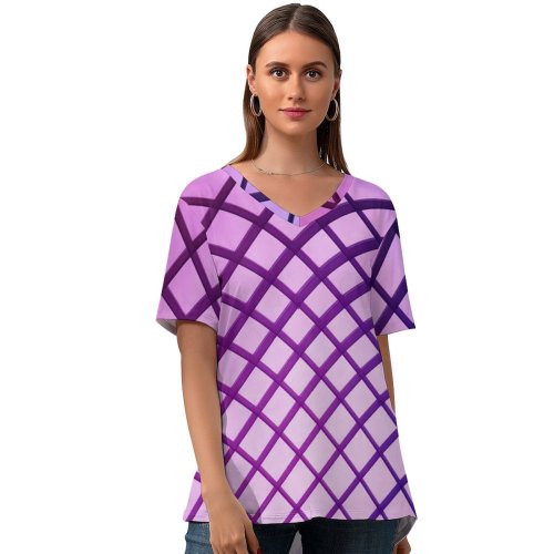 yanfind V Neck T-shirt for Women Mesh Atrium Purple Texture National Portrait Gallery Washington DC Ceiling Geometrical Symmetrical Summer Top  Short Sleeve Casual Loose