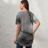 yanfind V Neck T-shirt for Women Thunder Lightning Tree Storm Sky Grey Mono Spooky Gothic Stormy Dead Dying Summer Top  Short Sleeve Casual Loose