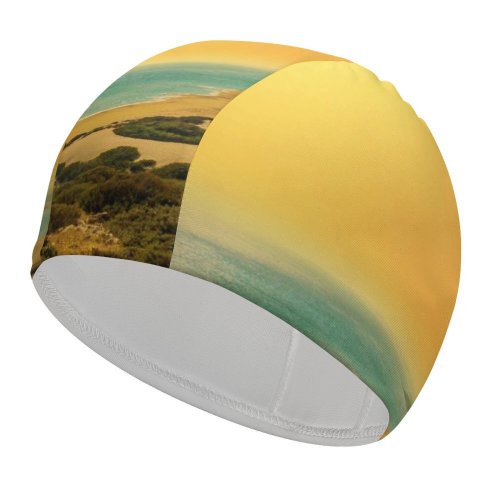 yanfind Swimming Cap Talip ÇETİN Golden Sand Beach Cyprus Coastal Seascape Sunset Seashore Elastic,suitable for long and short hair