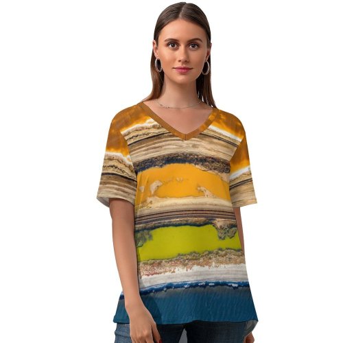 yanfind V Neck T-shirt for Women Romain Guy Coastline Landscape Aerial Railway Beautiful Road Coast Summer Top  Short Sleeve Casual Loose