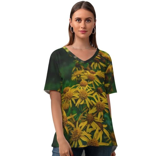 yanfind V Neck T-shirt for Women Fall Autumn Petal Wallpapers Plant Asteraceae Outdoors Pollen Free Pictures Daisy Summer Top  Short Sleeve Casual Loose