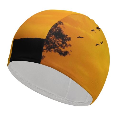 yanfind Swimming Cap Love Couple Silhouette Sky Tree Birds Sunset Romantic Landscape Elastic,suitable for long and short hair