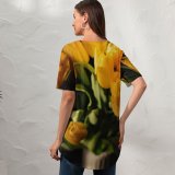yanfind V Neck T-shirt for Women Arrangement Plant Bouquet Blossom Flower Tulip Tulips Domain Flowers Public Summer Top  Short Sleeve Casual Loose