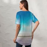 yanfind V Neck T-shirt for Women RicoDZ Fantasy Girl Dream Bridge Supernova CGI Artwork Summer Top  Short Sleeve Casual Loose