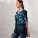 yanfind V Neck T-shirt for Women Dominic Kamp Black Dark York City Cityscape City Lights Reflection Skyscrapers Night Summer Top  Short Sleeve Casual Loose