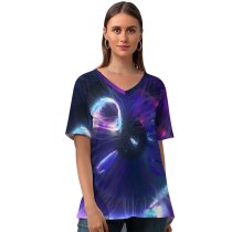 yanfind V Neck T-shirt for Women Stu Ballinger Abstract Eye CGI Purple Spectrum Glowing Summer Top  Short Sleeve Casual Loose