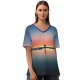 yanfind V Neck T-shirt for Women Jordan Steranka Horizon Beach Alone Sunset Silhouette Crescent Moon Reflection Kalaloch Summer Top  Short Sleeve Casual Loose