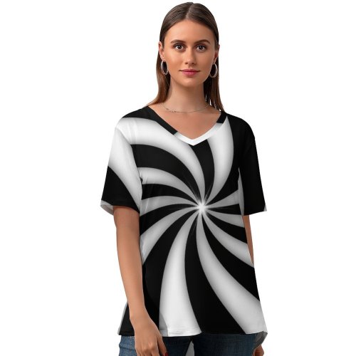 yanfind V Neck T-shirt for Women Twirl Twist Twister Retro Texture Textures Curve Gradient Circles Modern Abstract Art Summer Top  Short Sleeve Casual Loose