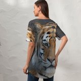 yanfind V Neck T-shirt for Women Bengal Tiger Portrait Summer Top  Short Sleeve Casual Loose