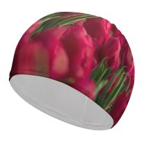 yanfind Swimming Cap Reynaldo Brigantty Flowers Tulips Field  Bloom Spring Colorful Floral Bokeh Selective Elastic,suitable for long and short hair
