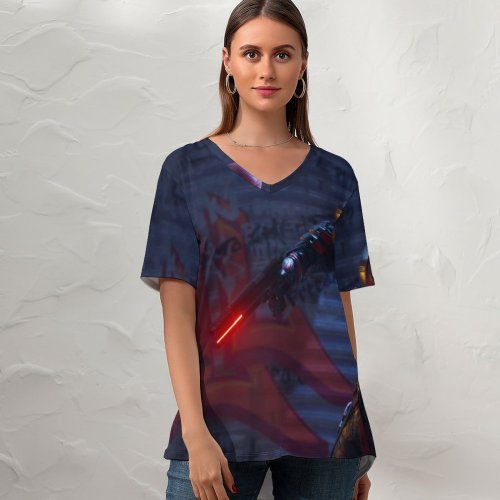 yanfind V Neck T-shirt for Women Games Hood Gotham Knights PlayStation PlayStation Xbox X S Xbox Games PC Summer Top  Short Sleeve Casual Loose