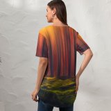 yanfind V Neck T-shirt for Women Hmetosche Sun Rays Forest Grass Woods Tall Trees Sunny Summer Top  Short Sleeve Casual Loose