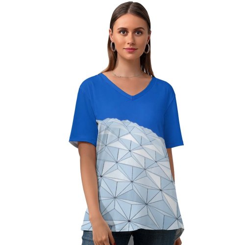 yanfind V Neck T-shirt for Women Building Inspire Wallpapers Architecture Happy Futuristic Stock Epcot Future States Accessory Summer Top  Short Sleeve Casual Loose
