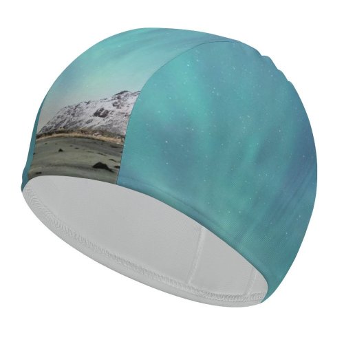 yanfind Swimming Cap Johny Goerend Snow Mountains  Aurora Borealis Landscape Sky Lofoten Islands Norway Elastic,suitable for long and short hair