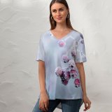 yanfind V Neck T-shirt for Women Christmas Flora Frost Snow Twig Wallpapers Plant Outdoors Garden Free Winter Summer Top  Short Sleeve Casual Loose