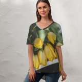 yanfind V Neck T-shirt for Women Bouquet Daffodil Floral Iris Spring Petal Word Wallpapers Plant Decor Tulip Summer Top  Short Sleeve Casual Loose