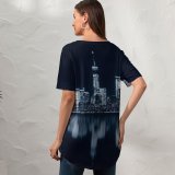 yanfind V Neck T-shirt for Women GoMustang Black Dark York City Night Cityscape City Lights Reflections Dark Summer Top  Short Sleeve Casual Loose