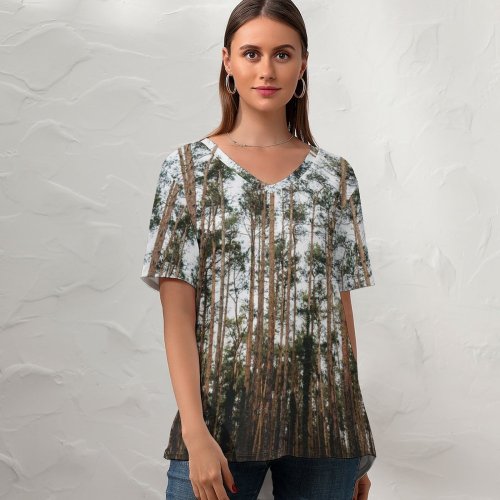 yanfind V Neck T-shirt for Women High Land Flora Im Tall Grass Wallpapers Plant Outdoors Tree Free Summer Top  Short Sleeve Casual Loose