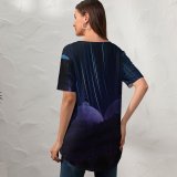 yanfind V Neck T-shirt for Women Nouman Younas Black Dark Badshahi Lahore Pakistan Masjid Star Trails Dark Night Summer Top  Short Sleeve Casual Loose