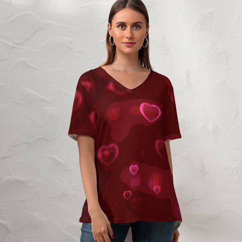 yanfind V Neck T-shirt for Women Tomislav Jakupec Abstract Love Hearts Bokeh Blurred Digital Art Heart Valentines Summer Top  Short Sleeve Casual Loose