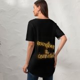 yanfind V Neck T-shirt for Women Daria Shevtsova Black Dark Quotes Everything Is Connected Neon Summer Top  Short Sleeve Casual Loose