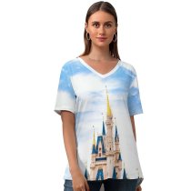yanfind V Neck T-shirt for Women Castle Building Buena Sky Dream Wallpapers Lake Architecture Travel Happy States Summer Top  Short Sleeve Casual Loose