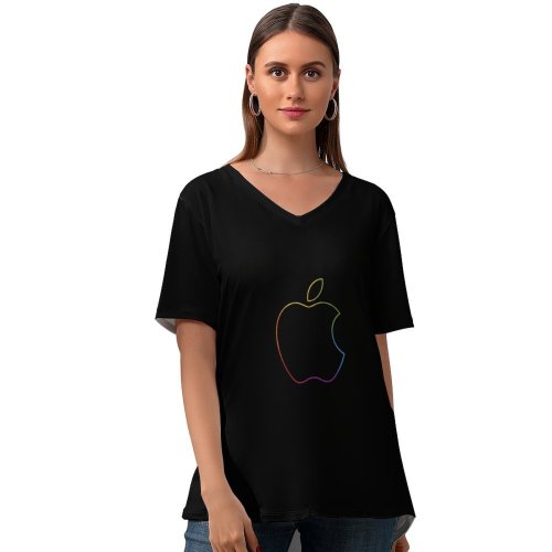 yanfind V Neck T-shirt for Women Technology Dark Minimal Colorful Summer Top  Short Sleeve Casual Loose