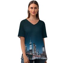 yanfind V Neck T-shirt for Women Lerone Pieters Brooklyn Bridge Night City Lights Cityscape Reflections Brooklyn York USA Summer Top  Short Sleeve Casual Loose