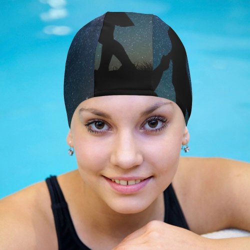 yanfind Swimming Cap Love Couple Lovers Proposal Silhouette Starry Sky Romantic Engagement Elastic,suitable for long and short hair