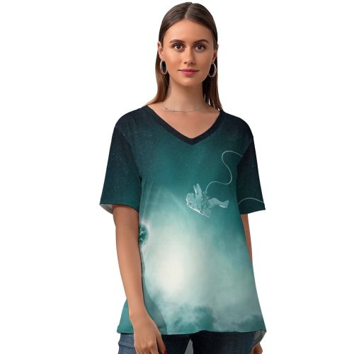 yanfind V Neck T-shirt for Women Comfreak Space Astronaut Space Travel Gravity Earth Nebula Universe Galaxy Stars Astronomy Summer Top  Short Sleeve Casual Loose