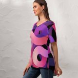 yanfind V Neck T-shirt for Women Abstract Air Light Summer Top  Short Sleeve Casual Loose