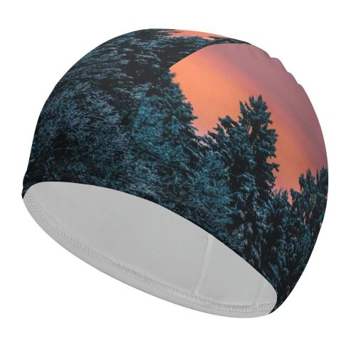 yanfind Swimming Cap Winter Pine Trees Evening Sky Dusk Elastic,suitable for long and short hair