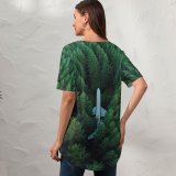 yanfind V Neck T-shirt for Women Airplane Trees Aerial Forest Alpine Trees Summer Top  Short Sleeve Casual Loose