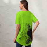 yanfind V Neck T-shirt for Women Valentine Heart Lime Texture Love Design Ornament Leaf Plant Floral Visual Art Summer Top  Short Sleeve Casual Loose