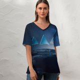 yanfind V Neck T-shirt for Women Karan Gujar Winter Starry Sky Triangles Dark Night Fusion Landscape Summer Top  Short Sleeve Casual Loose