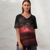 yanfind V Neck T-shirt for Women Karan Gujar Desert Starry Sky Night Circles Fusion Illusion Summer Top  Short Sleeve Casual Loose